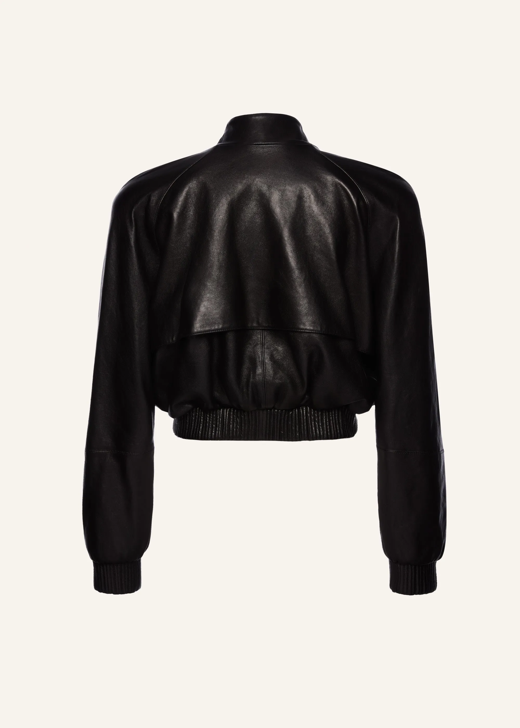 Cropped leather bomber jacket in black