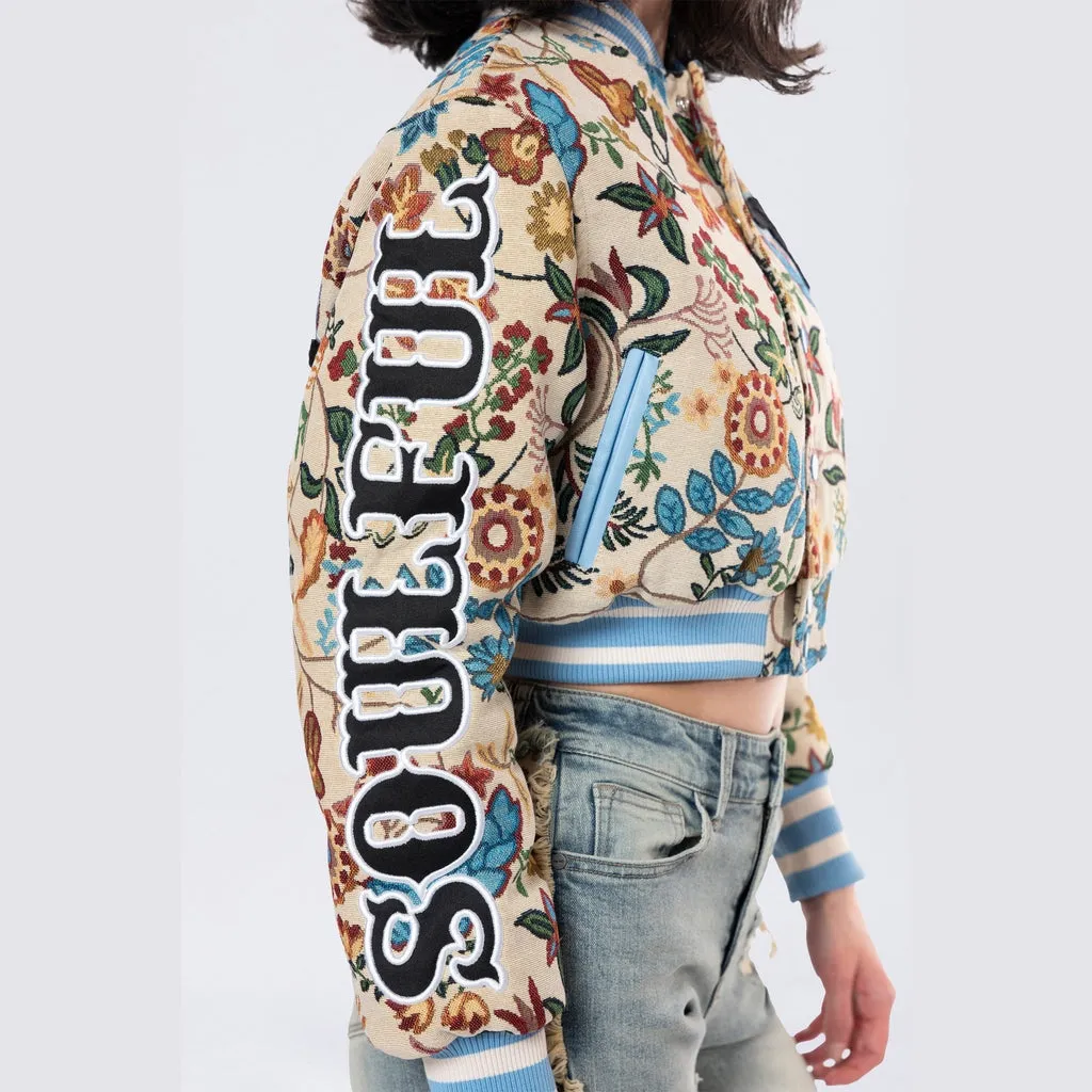 Cropped Tapestry Varsity Jacket - Botanic