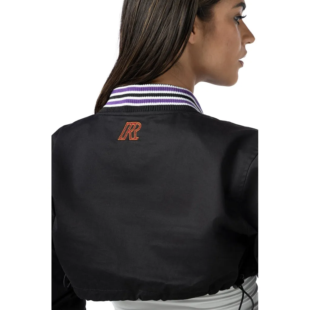 Cropped Varsity Embroidered Jacket - Black