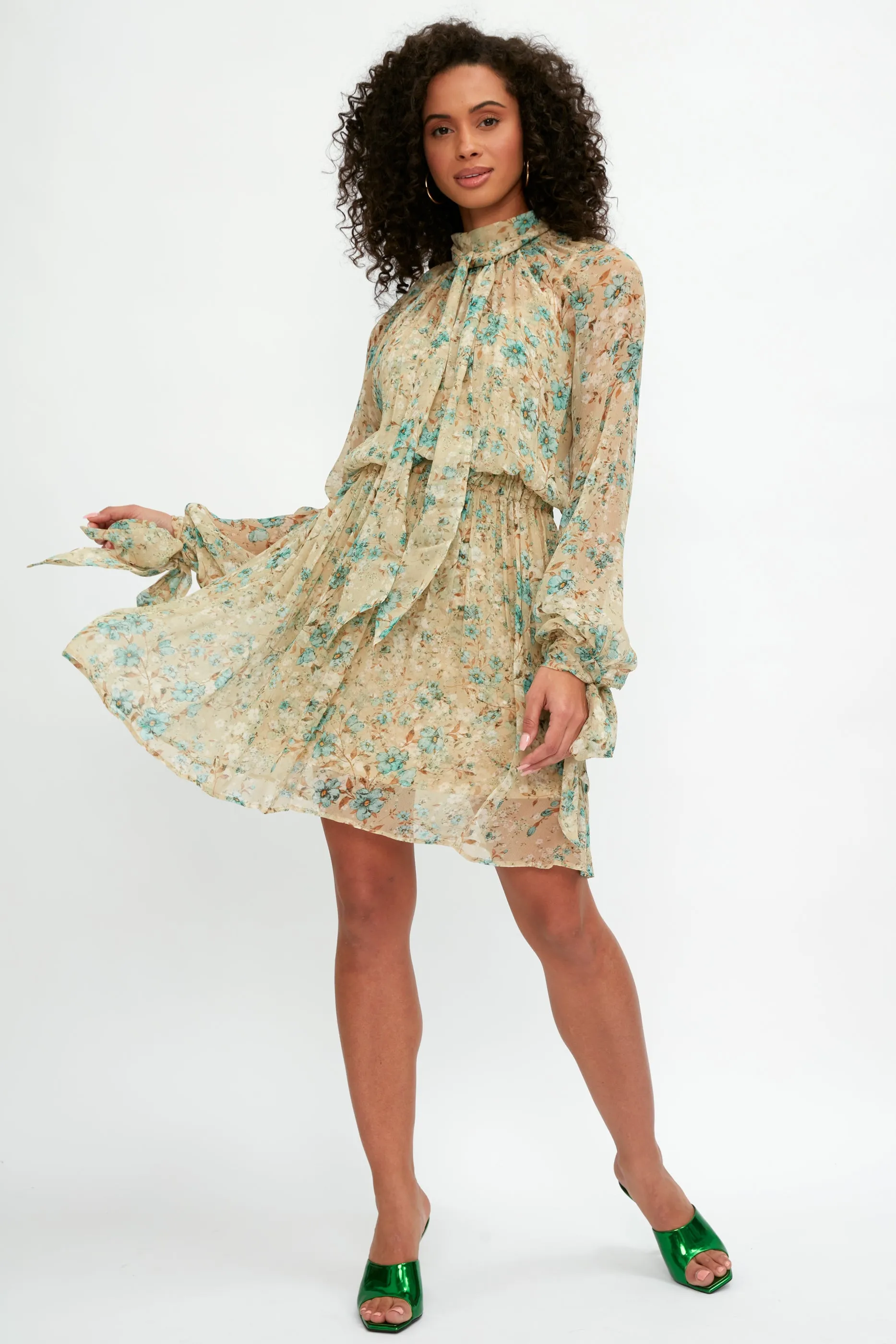 Dalia Silk Mini Dress in Acqua Floral Print