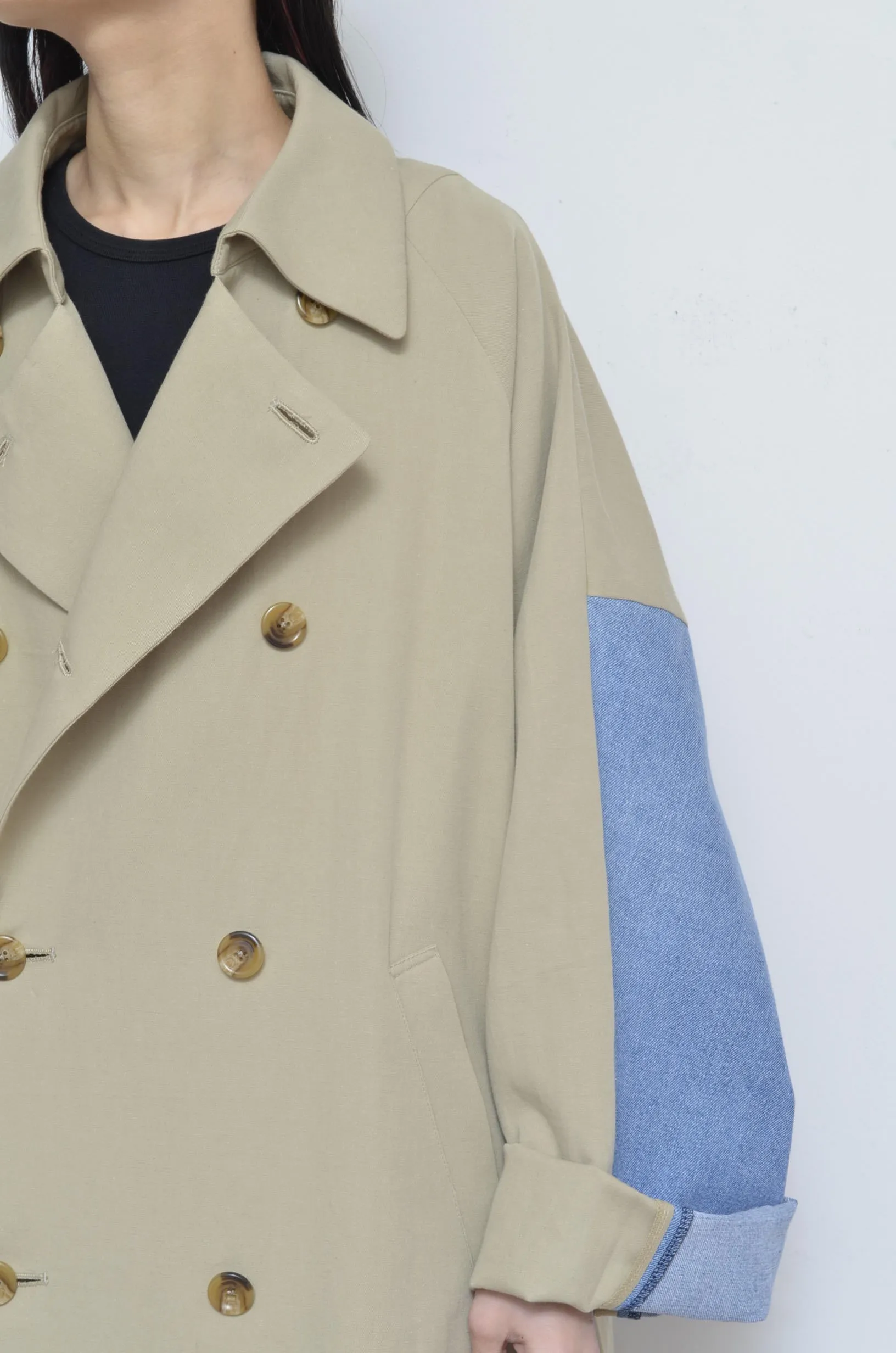 DENIM SLEEVE TRENCH COAT/BEG/02