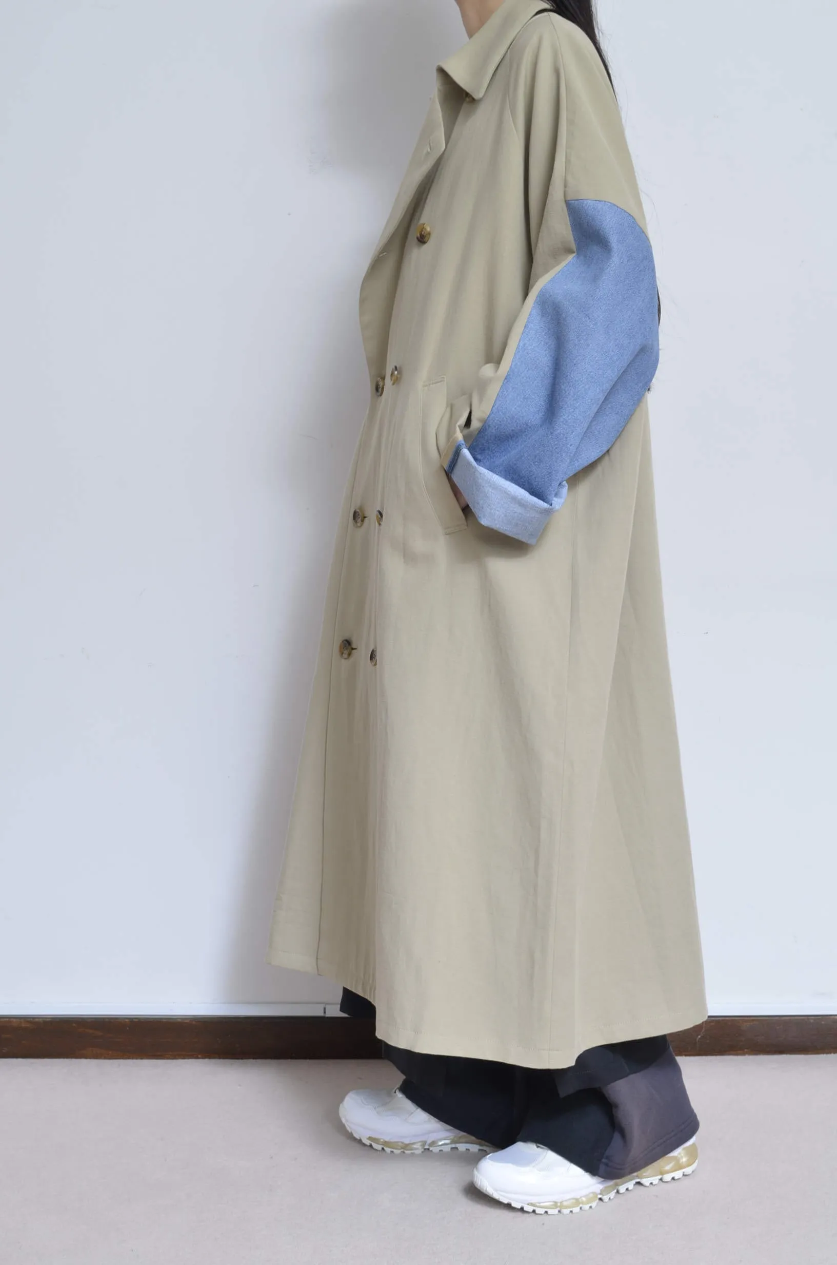 DENIM SLEEVE TRENCH COAT/BEG/02