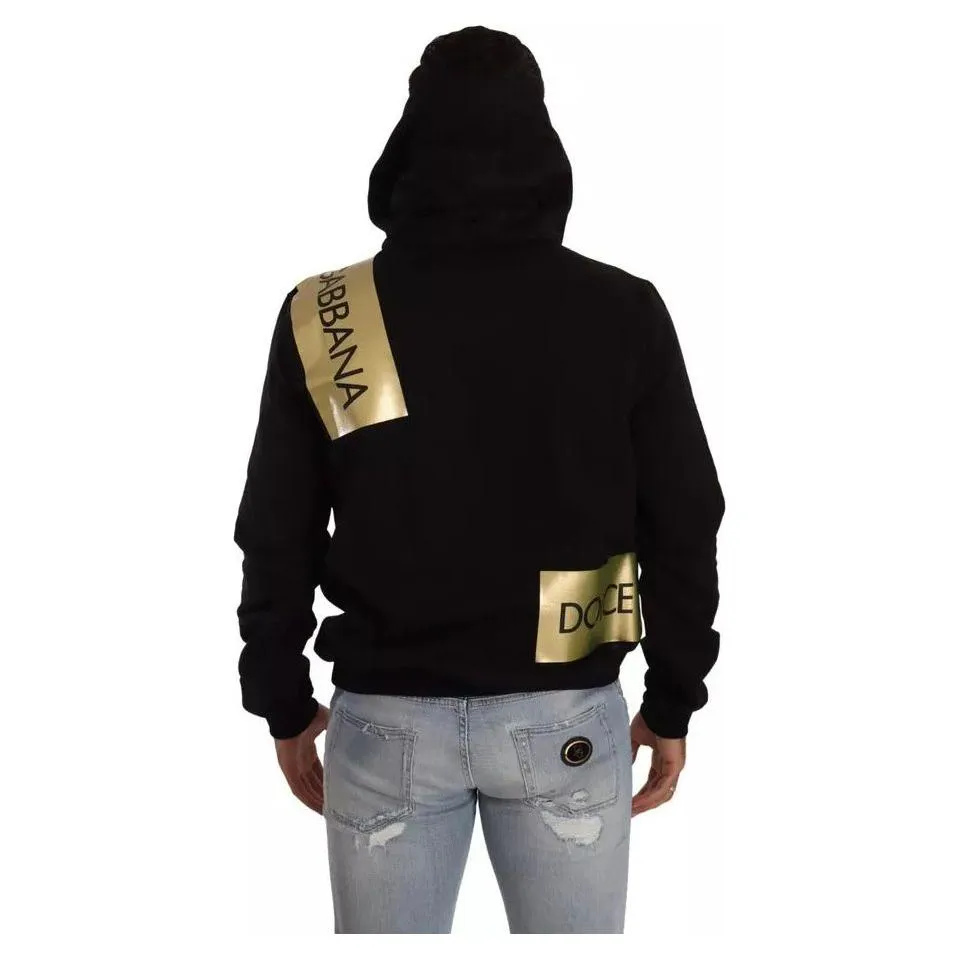 Dolce & Gabbana Black Gold Hooded Cotton Mens Pullover Sweater