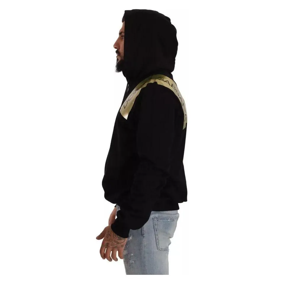 Dolce & Gabbana Black Gold Hooded Cotton Mens Pullover Sweater