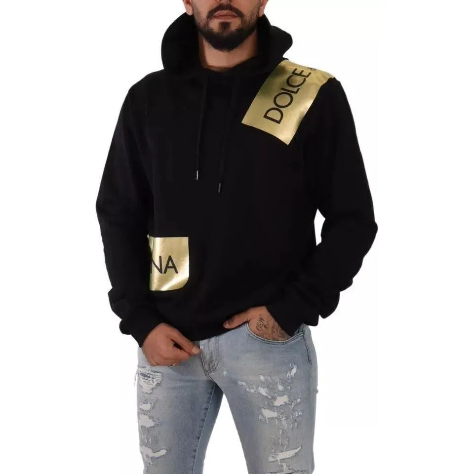 Dolce & Gabbana Black Gold Hooded Cotton Mens Pullover Sweater