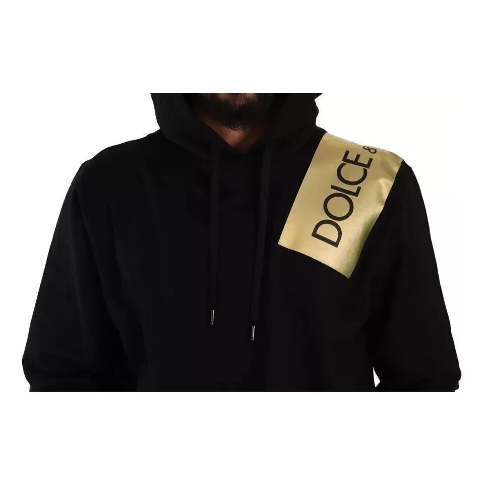 Dolce & Gabbana Black Gold Hooded Cotton Mens Pullover Sweater