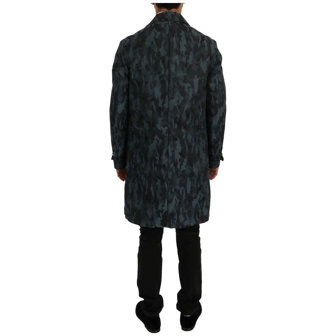 Dolce & Gabbana Blue Camouflage Trench Coat Elegance