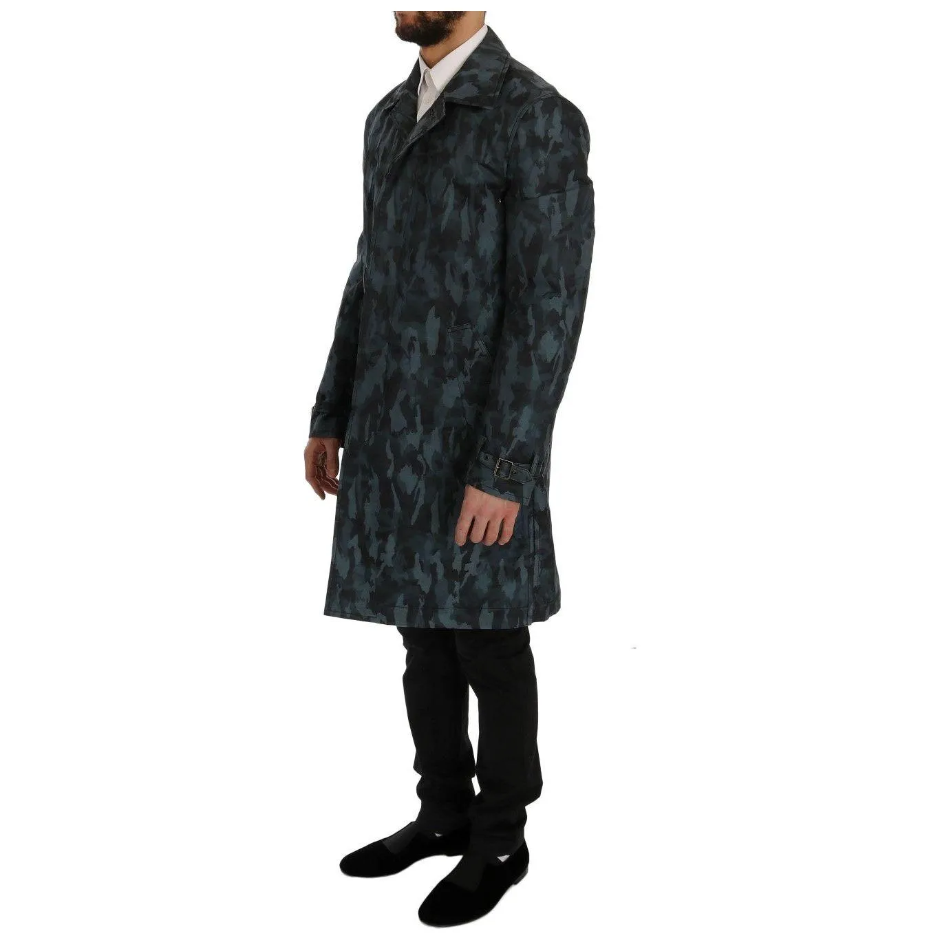 Dolce & Gabbana Blue Camouflage Trench Coat Elegance