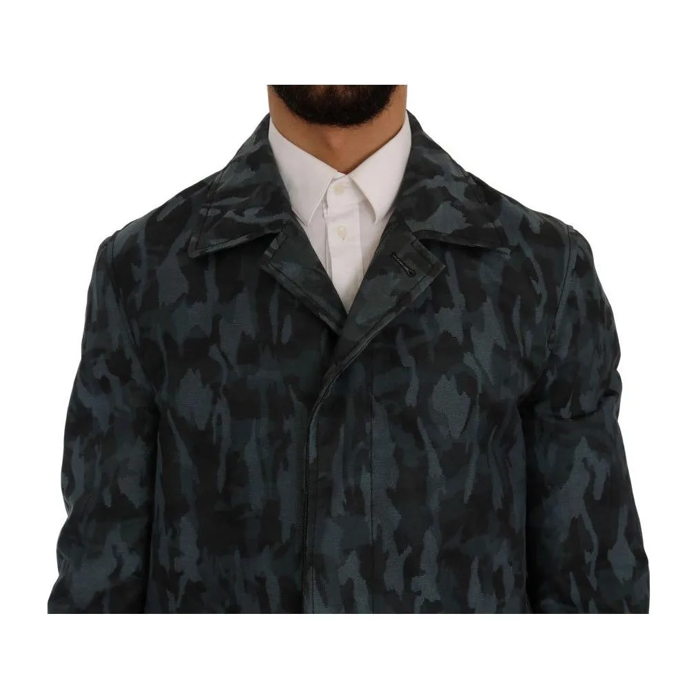 Dolce & Gabbana Blue Camouflage Trench Coat Elegance