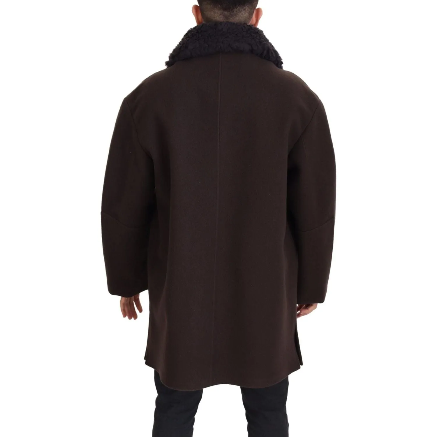 Dolce & Gabbana Elegant Dark Brown Shearling Coat Jacket