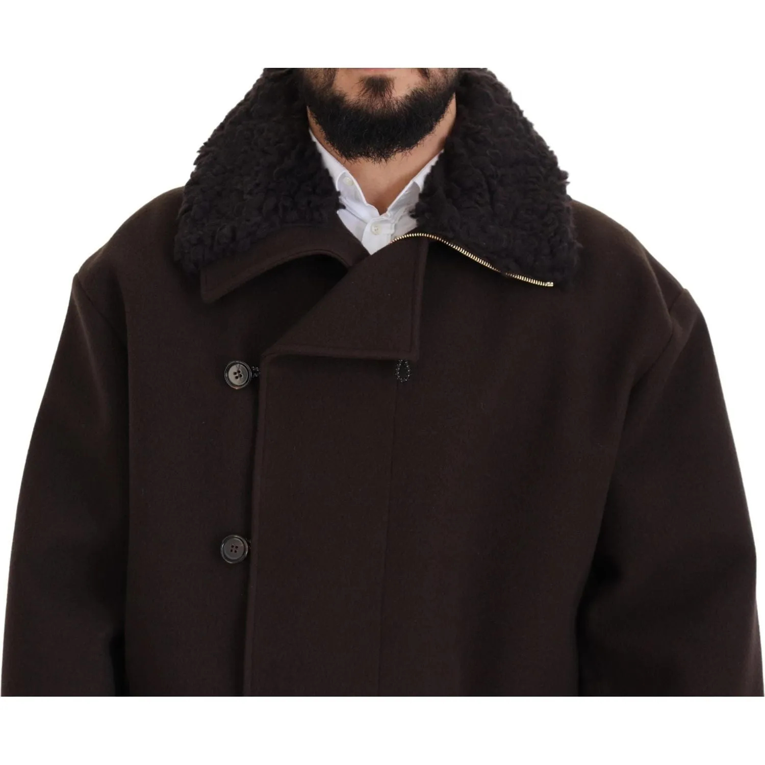 Dolce & Gabbana Elegant Dark Brown Shearling Coat Jacket