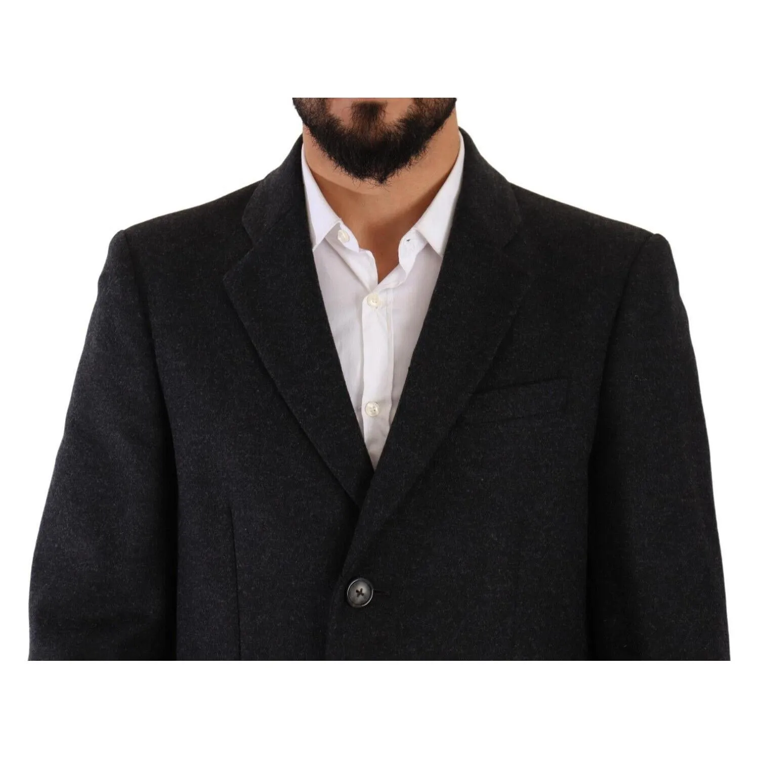 Dolce & Gabbana Elegant Dark Grey Woolen Overcoat