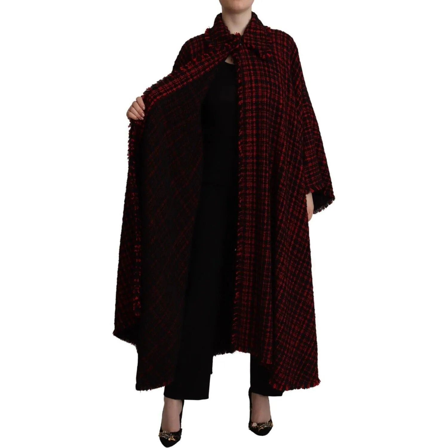 Dolce & Gabbana Elegant Red & Black Long Sleeve Overcoat Jacket