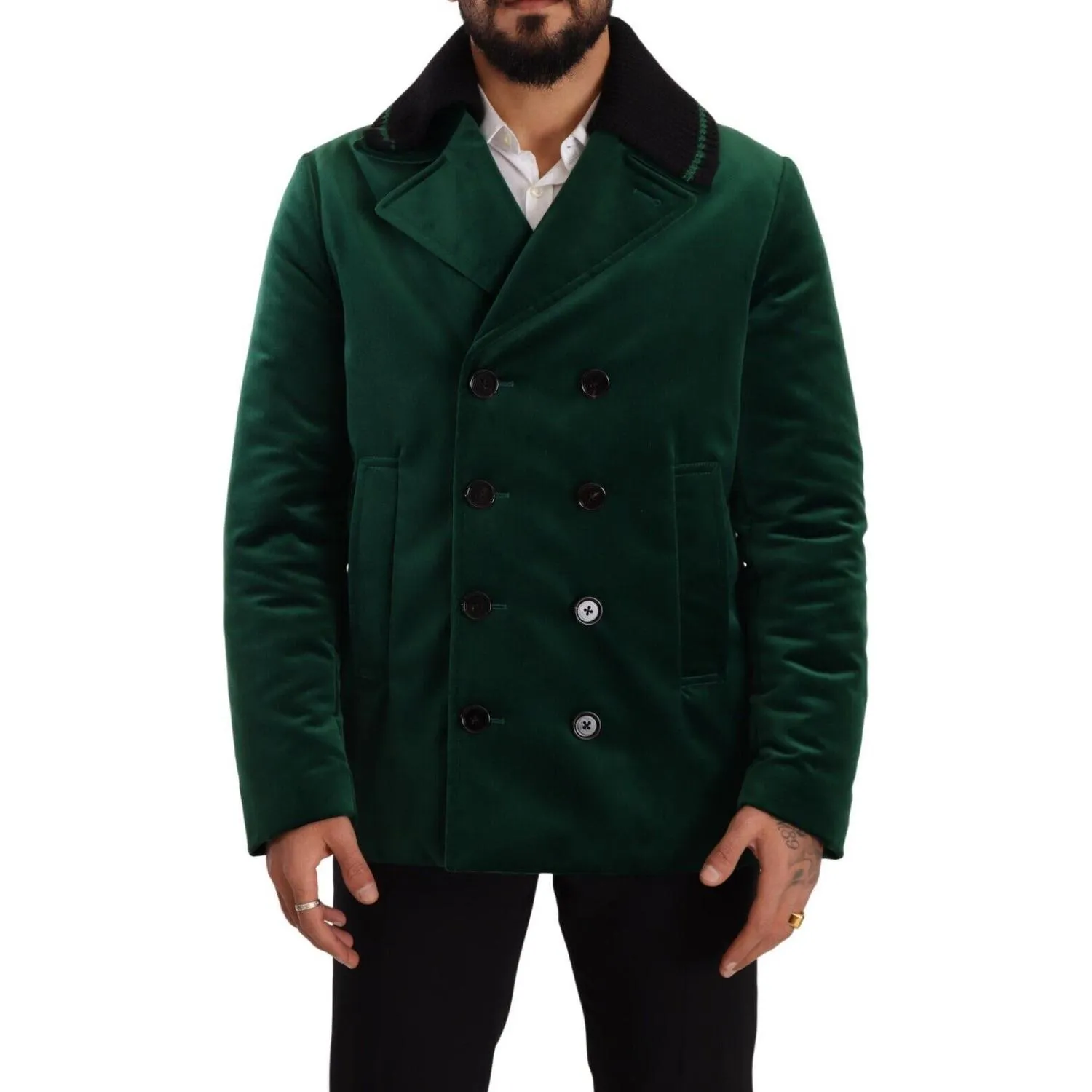 Dolce & Gabbana Elegant Velvet Double Breasted Overcoat