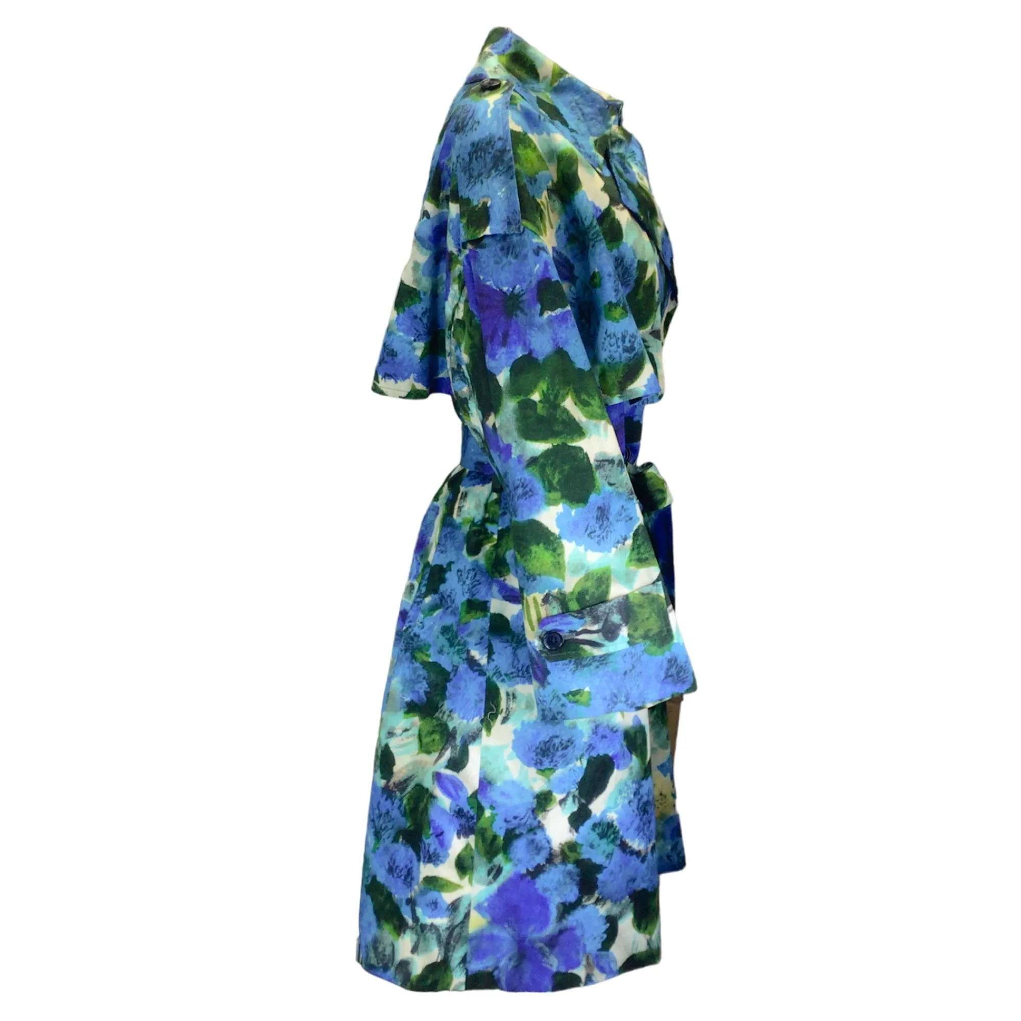 Dries van Noten Blue / Green Printed Belted Cotton Trench Coat