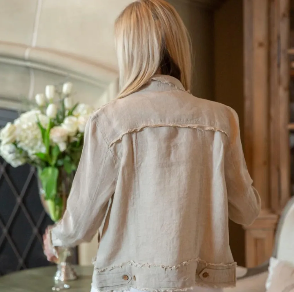 European  Frayed Edges Linen Casual Jacket