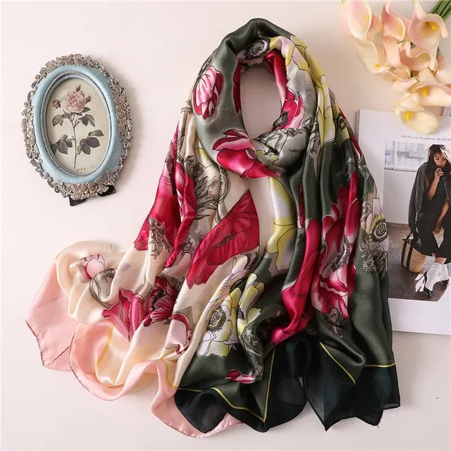 Fashion Silk Scarf Leopard Printed Bandana Shawl #FS323