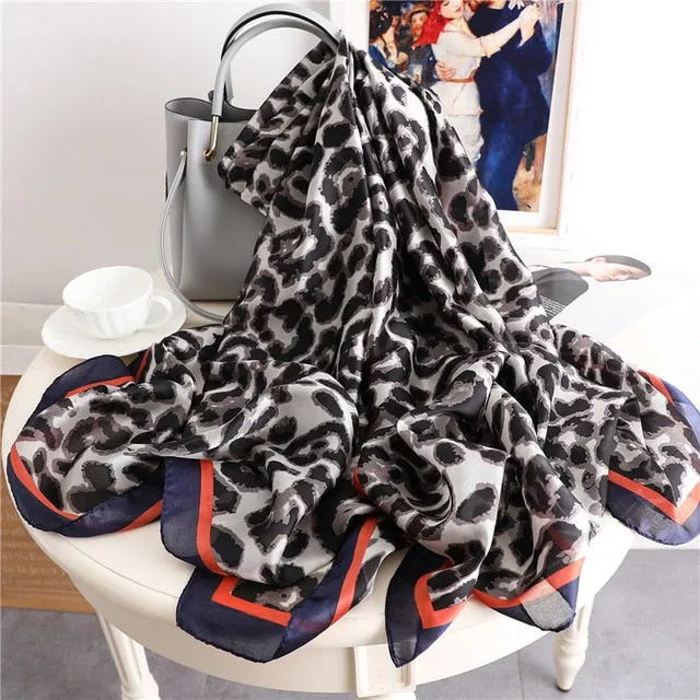 Fashion Silk Scarf Leopard Printed Bandana Shawl #FS323