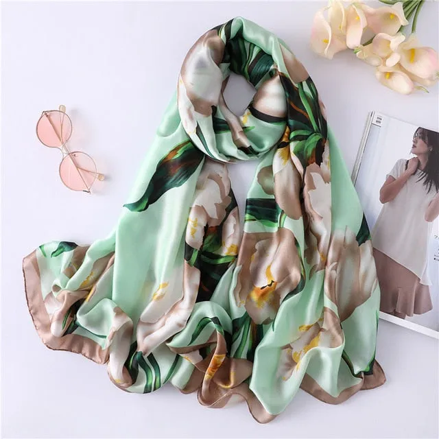 Fashion Silk Scarf Leopard Printed Bandana Shawl #FS323