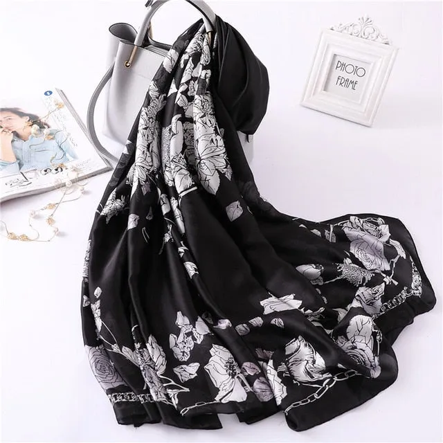 Fashion Silk Scarf Leopard Printed Bandana Shawl #FS323