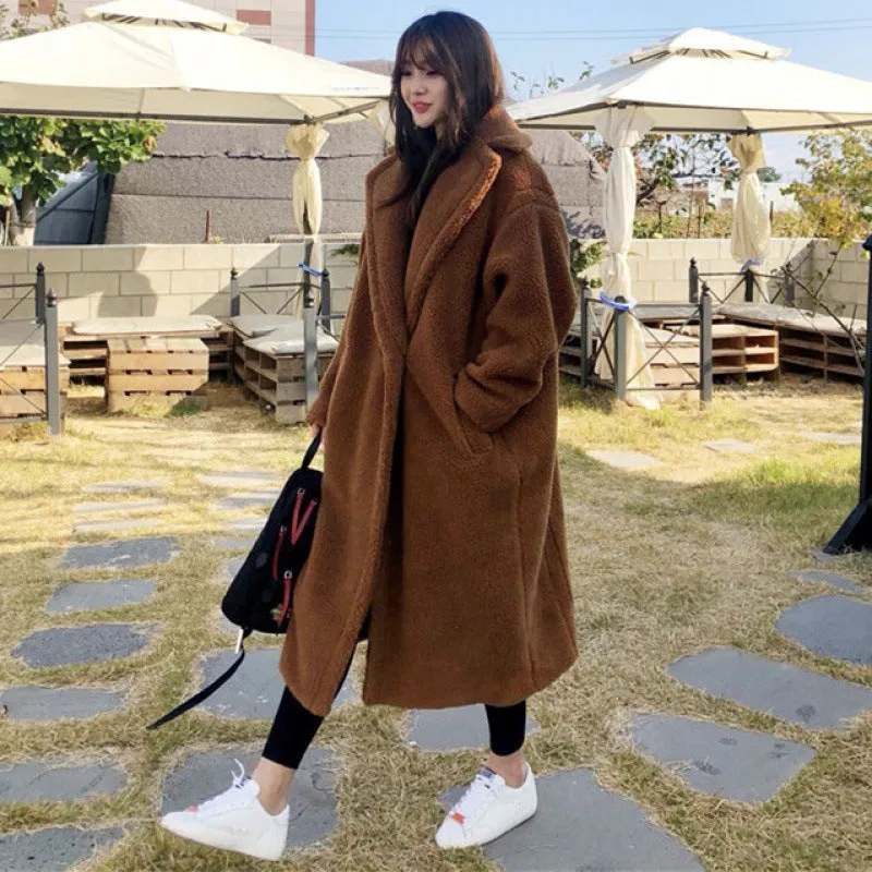 Fashionkova fall outfits women Autumn and Winter Large Lapel Lambswool Warm Coat Suit Collar Lambswool Long Trench Coat