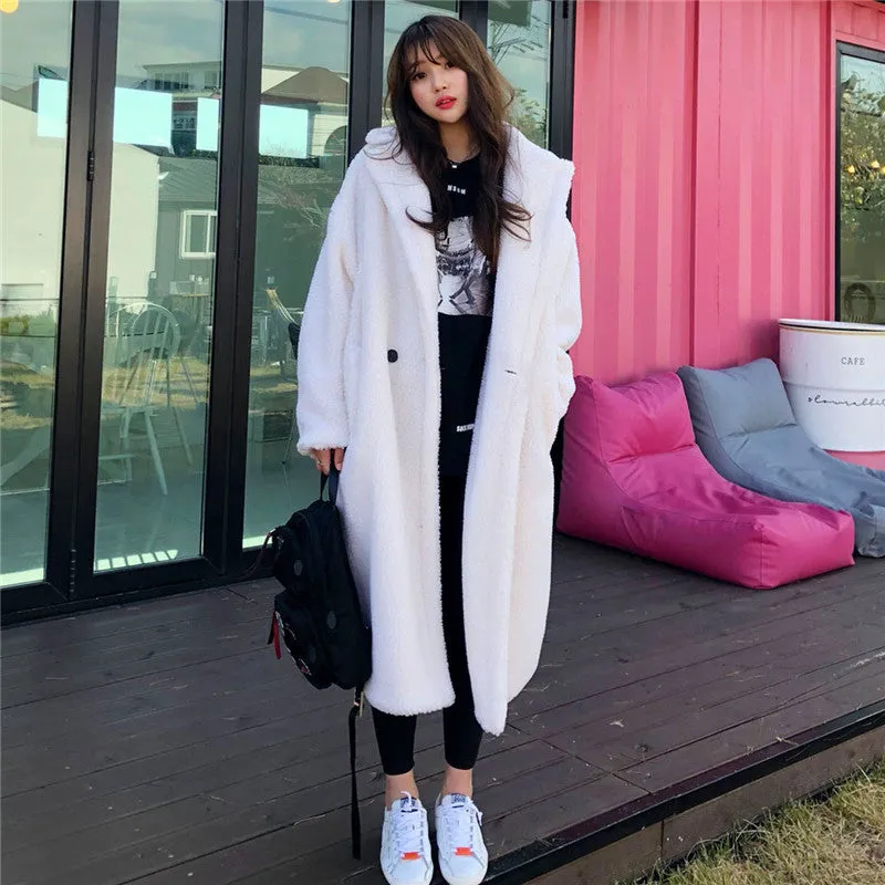 Fashionkova fall outfits women Autumn and Winter Large Lapel Lambswool Warm Coat Suit Collar Lambswool Long Trench Coat