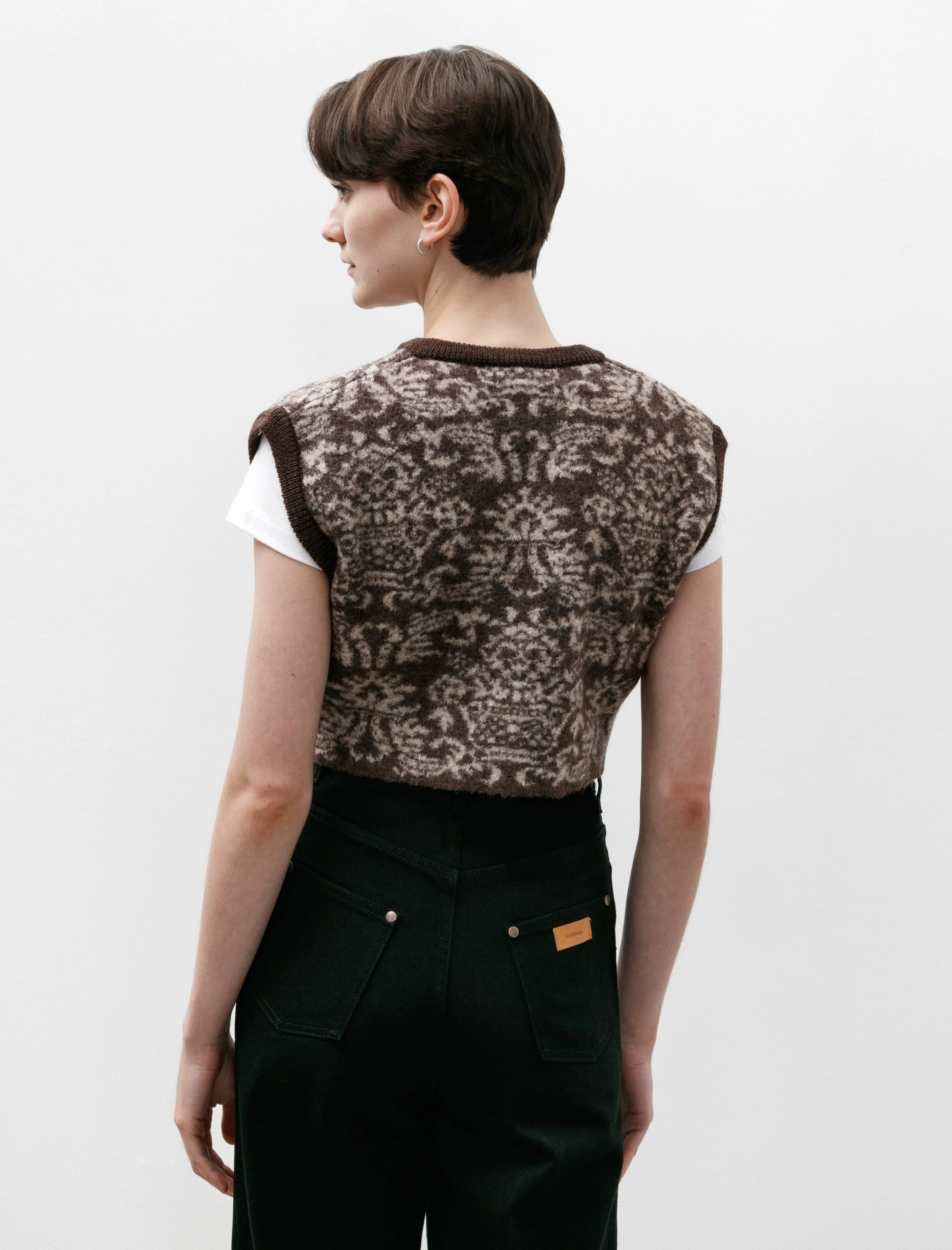 Felted Jacquard Cropped Gilet Mocha/Cream