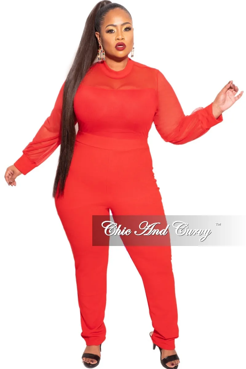 Final Sale Plus Size Jumper with Mesh top In Red