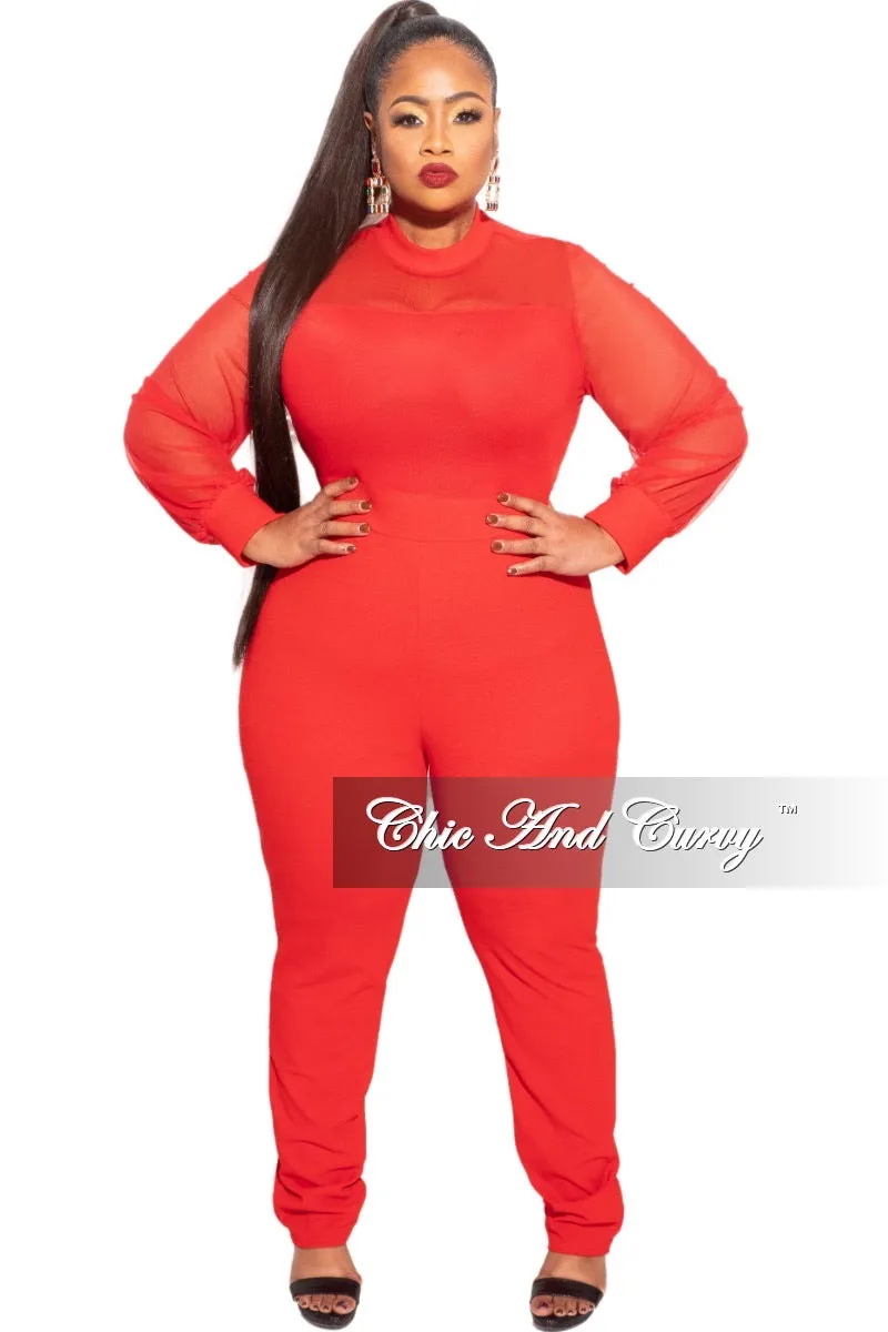 Final Sale Plus Size Jumper with Mesh top In Red