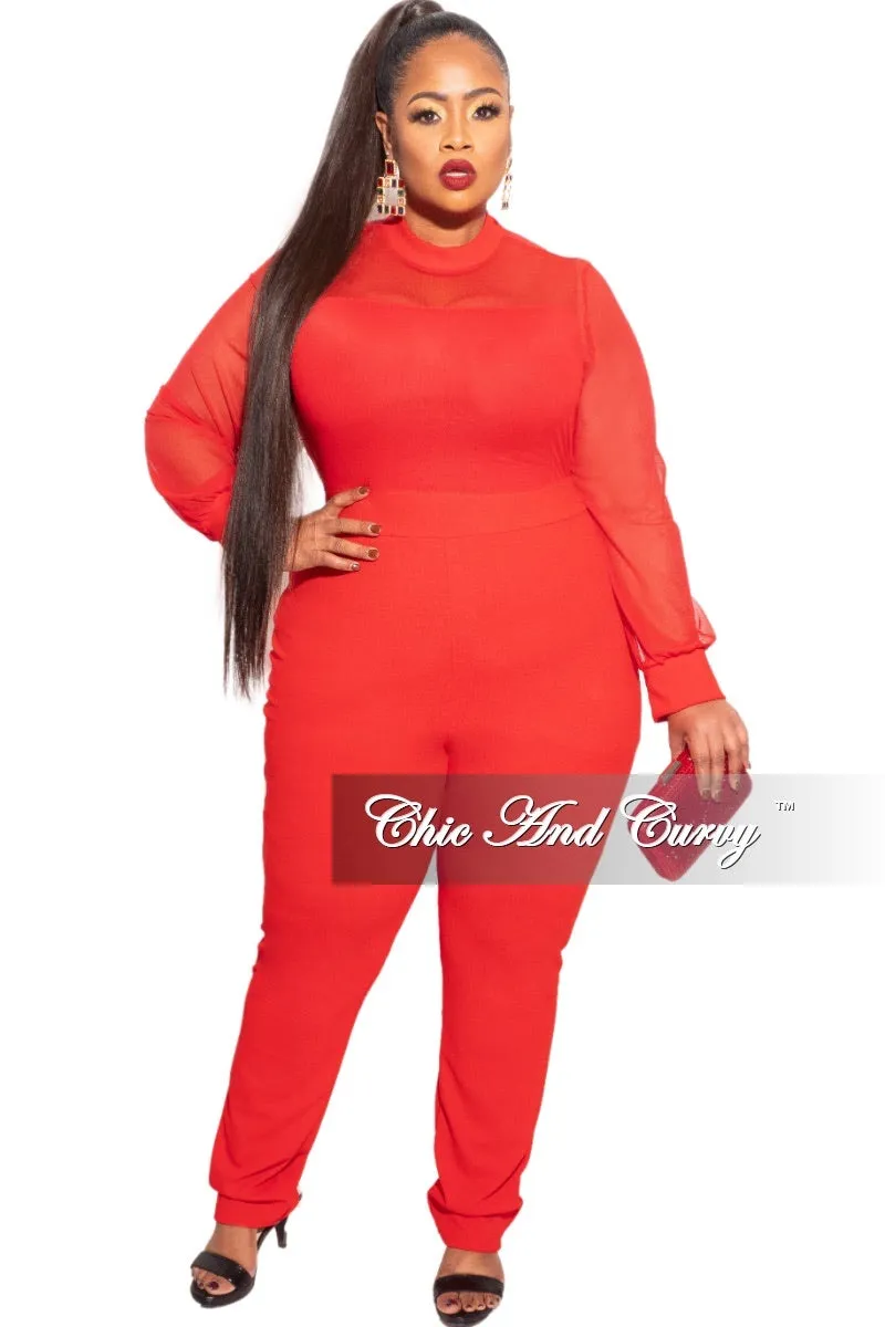 Final Sale Plus Size Jumper with Mesh top In Red