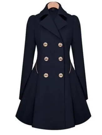 Fold Over Collar Double Breasted Button Down Women's Coat