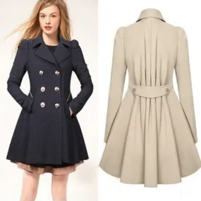 Fold Over Collar Double Breasted Button Down Women's Coat