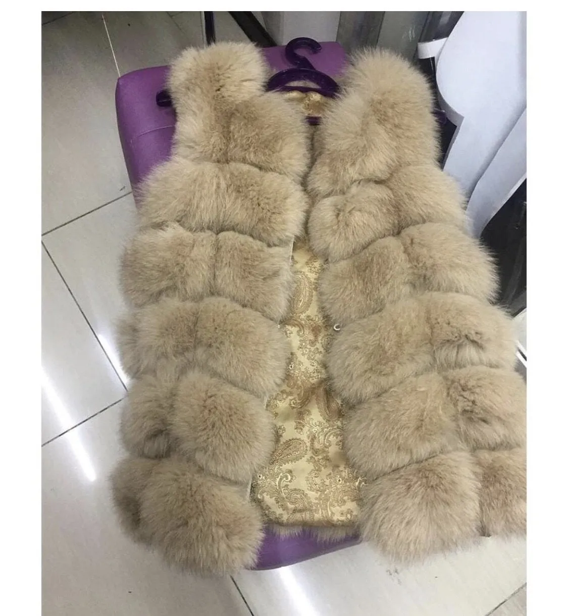 Fox Fur Vest Gilet - Cream