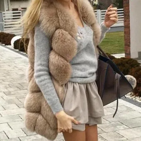 Fox Fur Vest Gilet - Cream