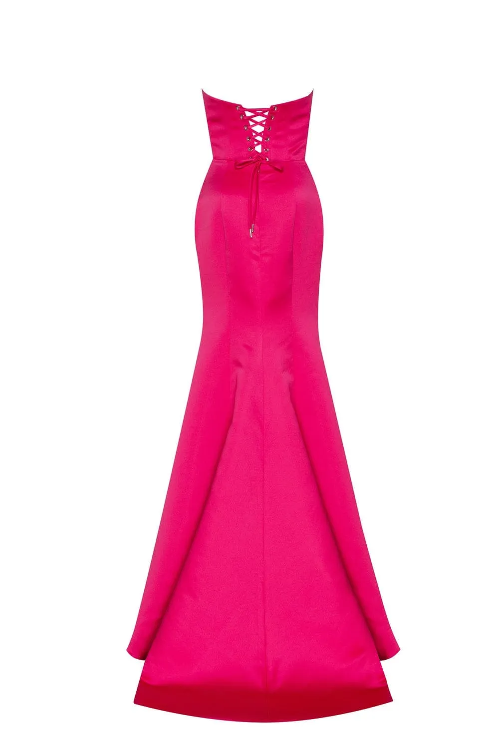 Fuchsia Strapless evening gown with thigh slit