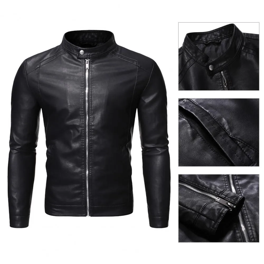 Funki Buys | Jackets | Men's Faux Leather Stand Collar Jacket