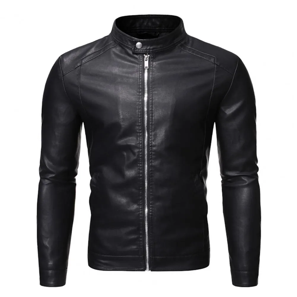 Funki Buys | Jackets | Men's Faux Leather Stand Collar Jacket