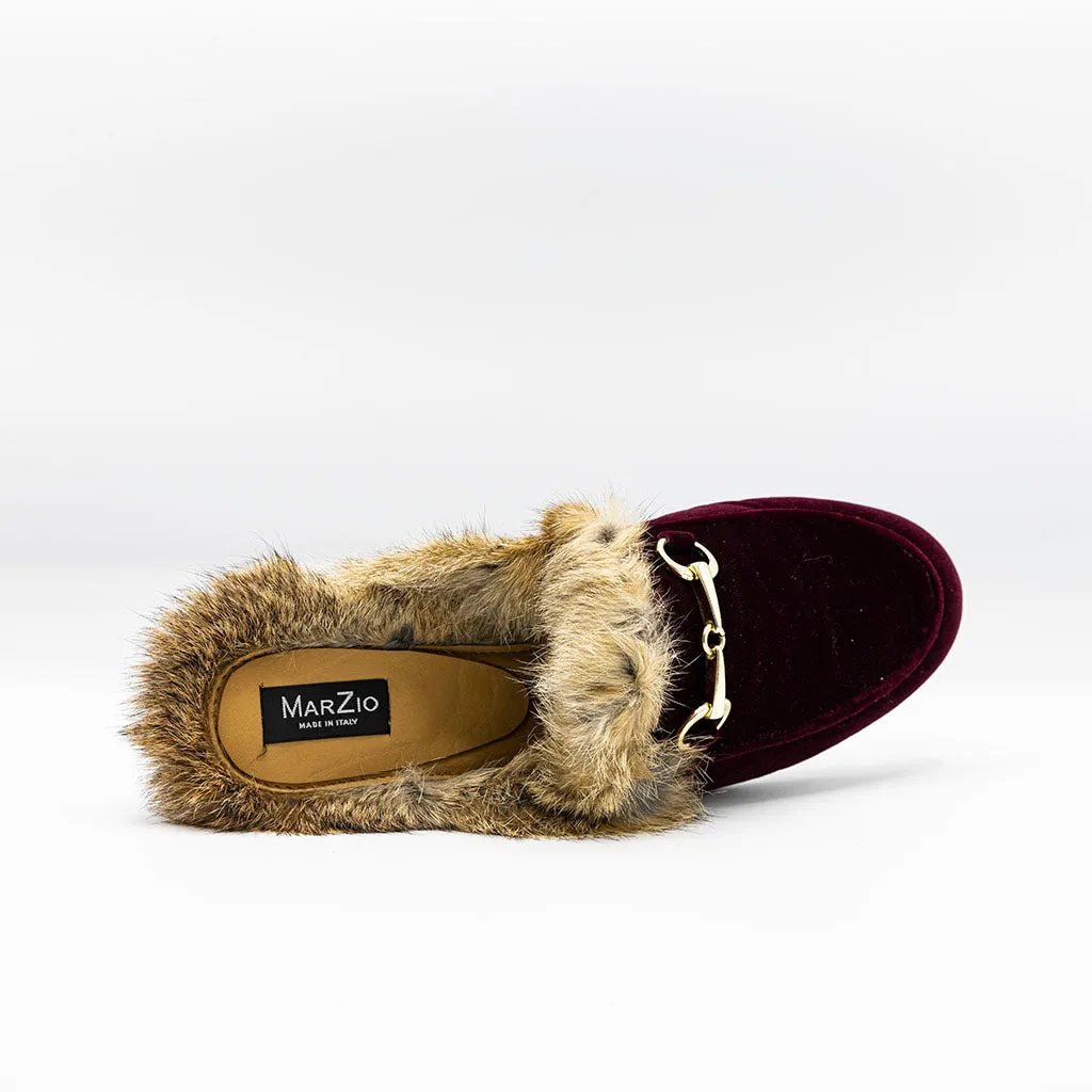 Fur-trimmed slip-in Loafer Burgundy Velvet