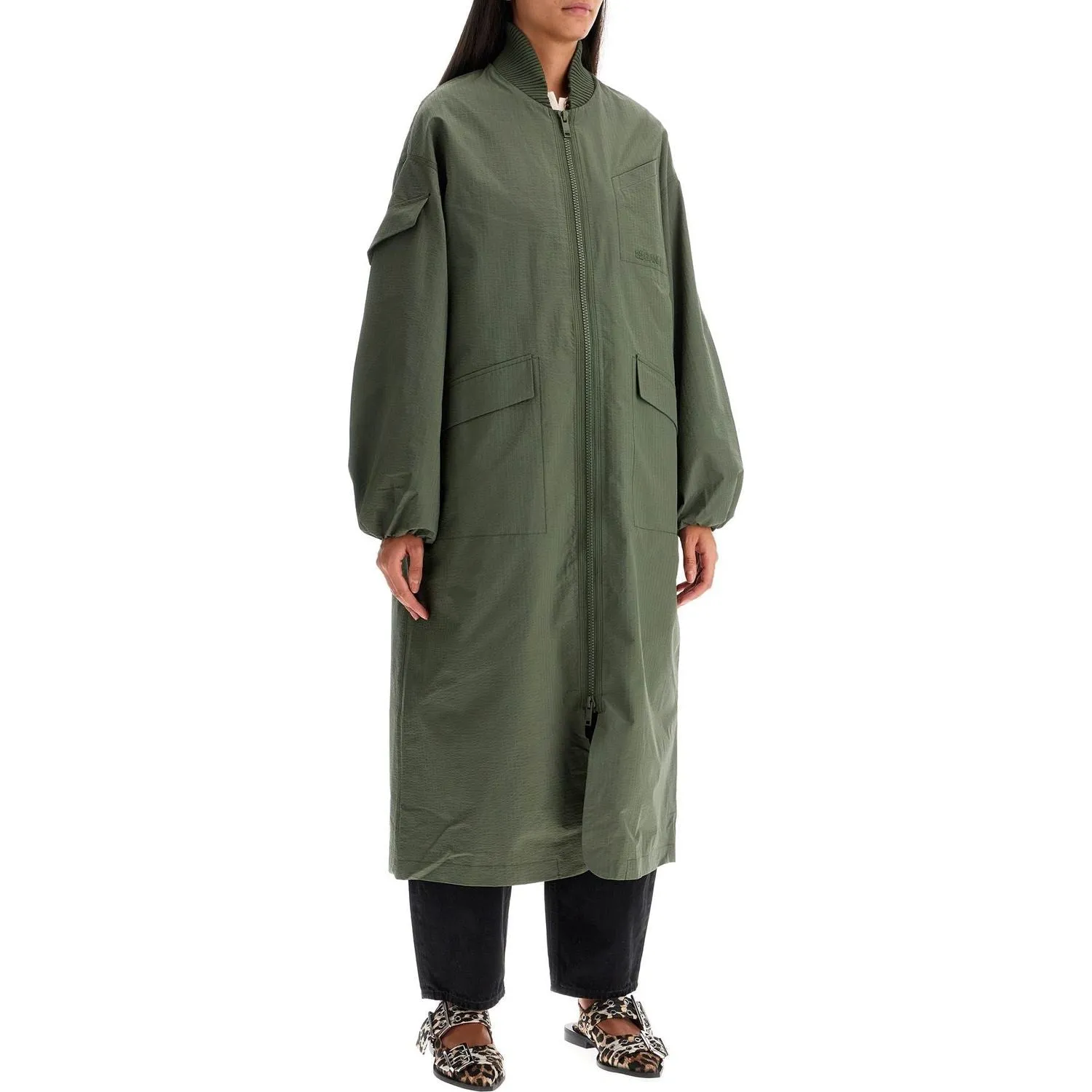 Ganni long tech seersucker trench