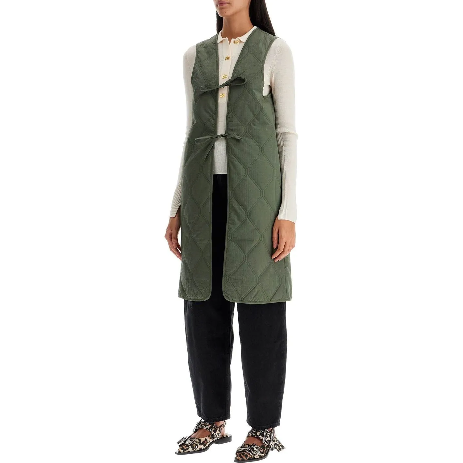 Ganni long tech seersucker trench