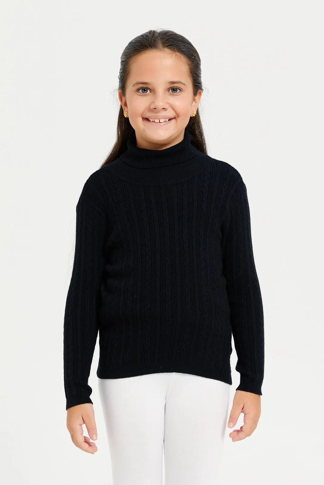 Girls Black High Neck  Pullover