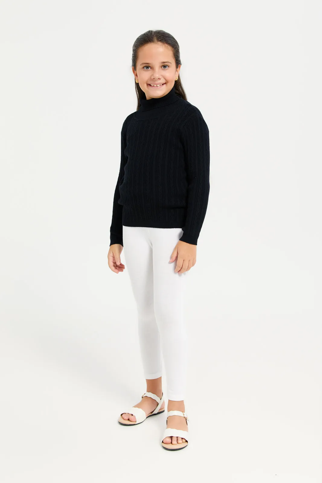 Girls Black High Neck  Pullover