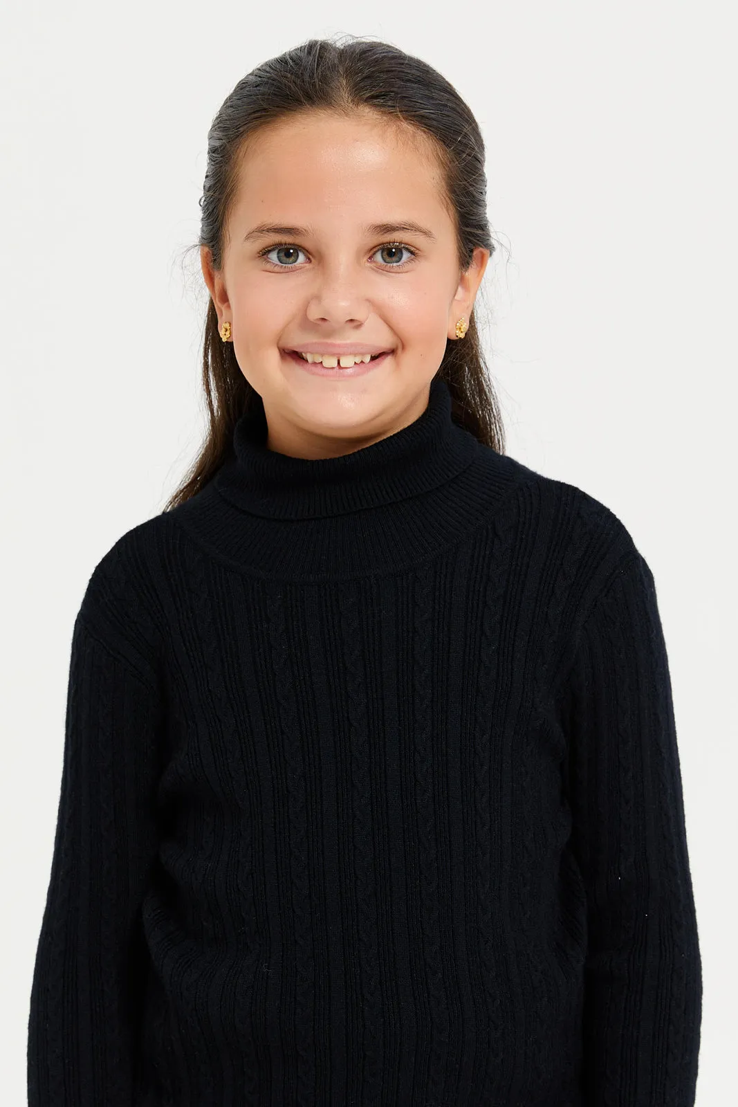 Girls Black High Neck  Pullover