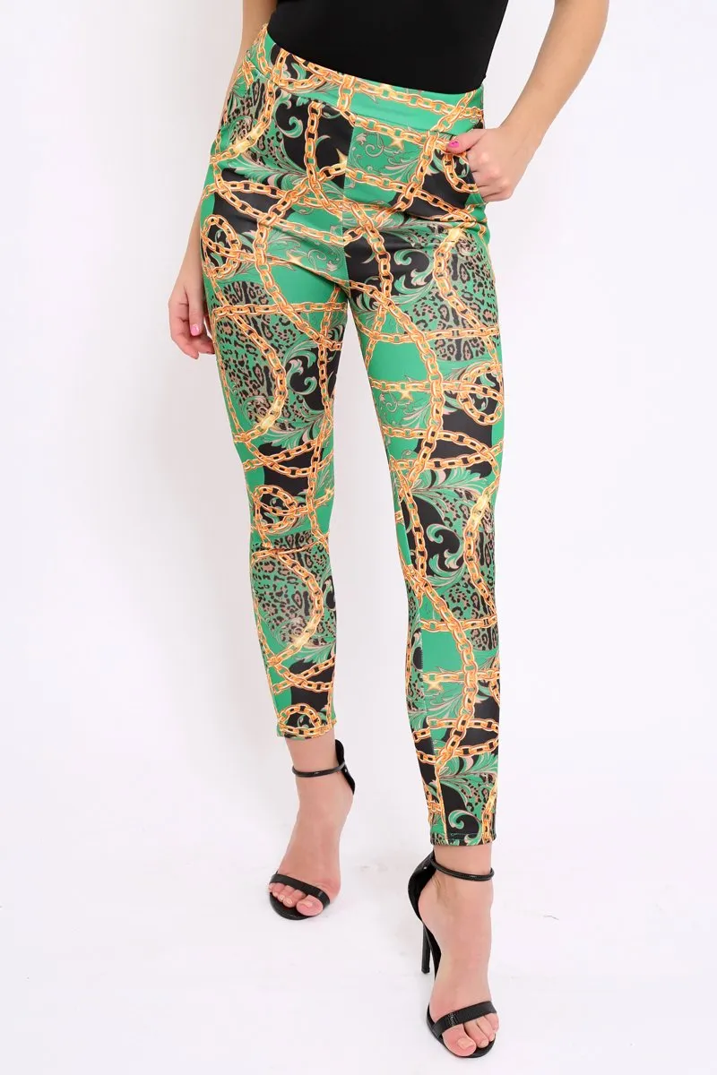 Green Chain Print Trousers - Donika