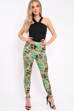 Green Chain Print Trousers - Donika