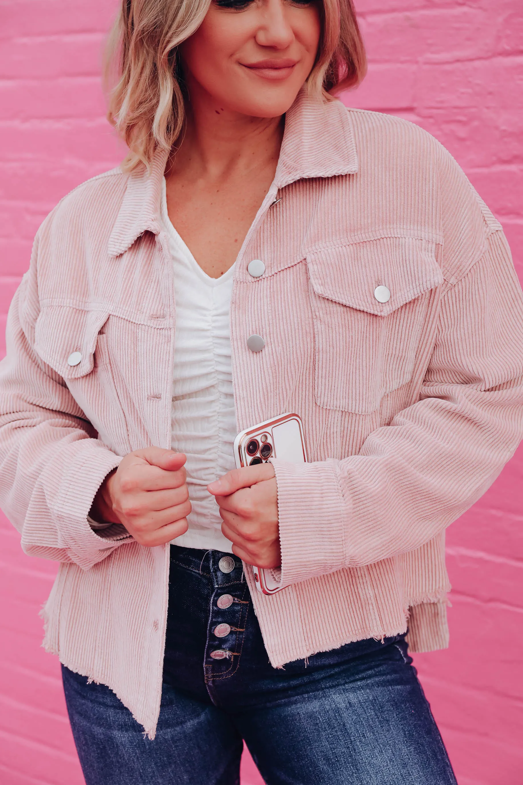 Hannah Frayed Cropped Corduroy Jacket