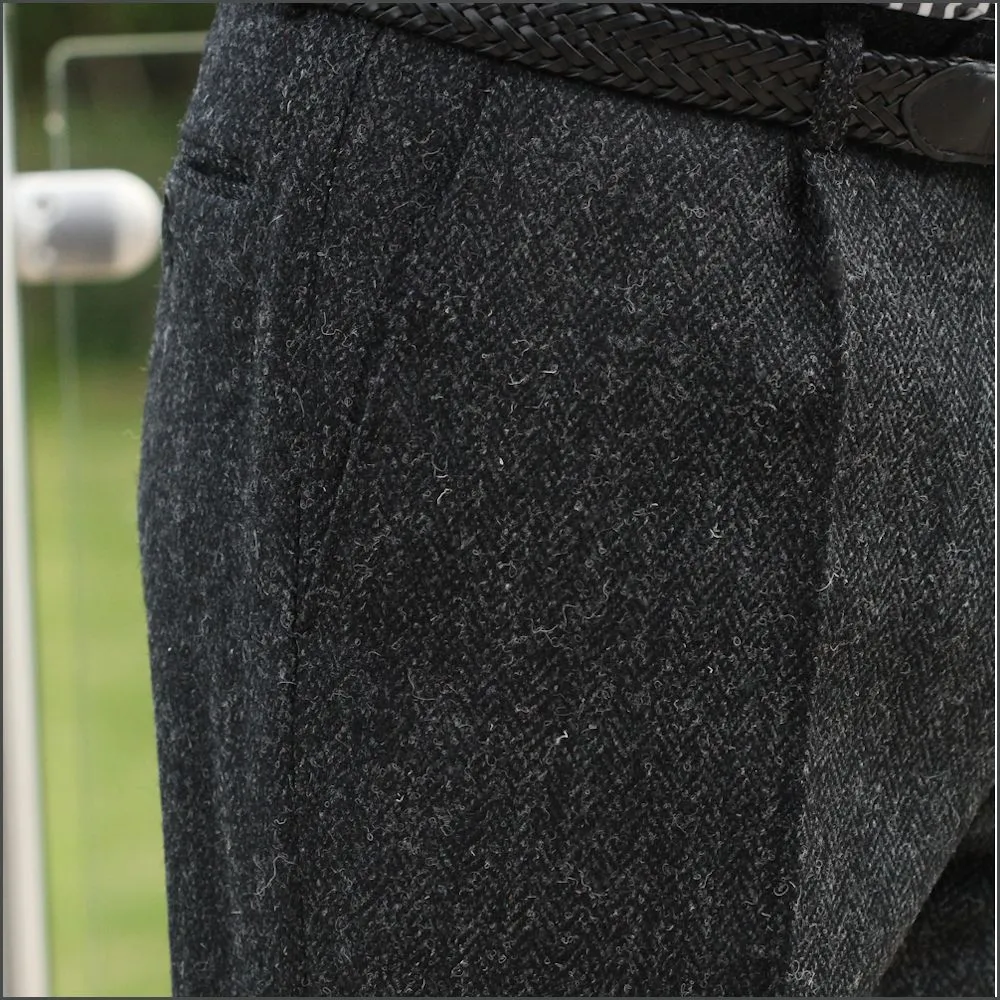 Harris Tweed Charcoal Herringbone Trouser--