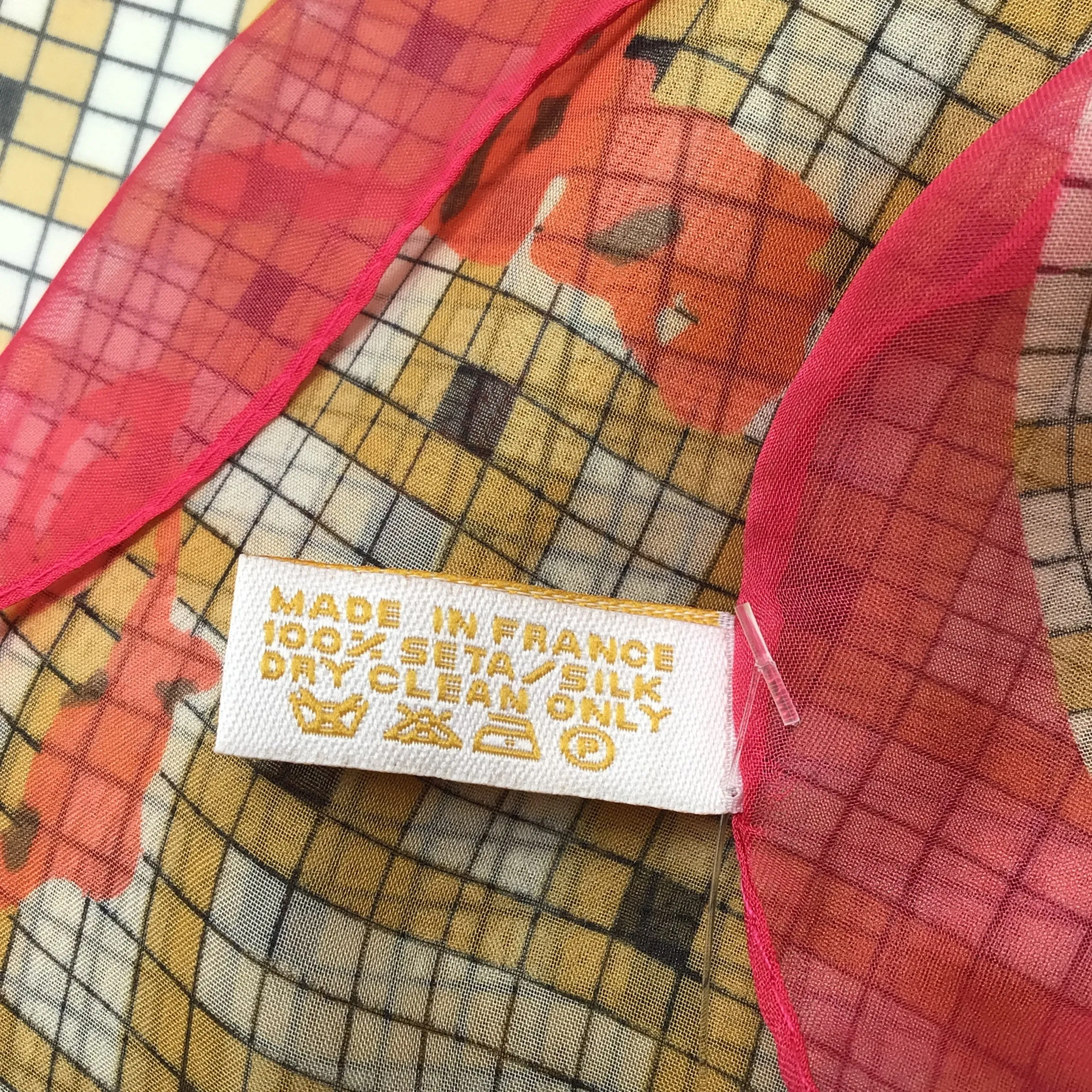 Hermes Multicolored Pink / Red / Yellow Multi Grid H Print Sheer Silk Scarf