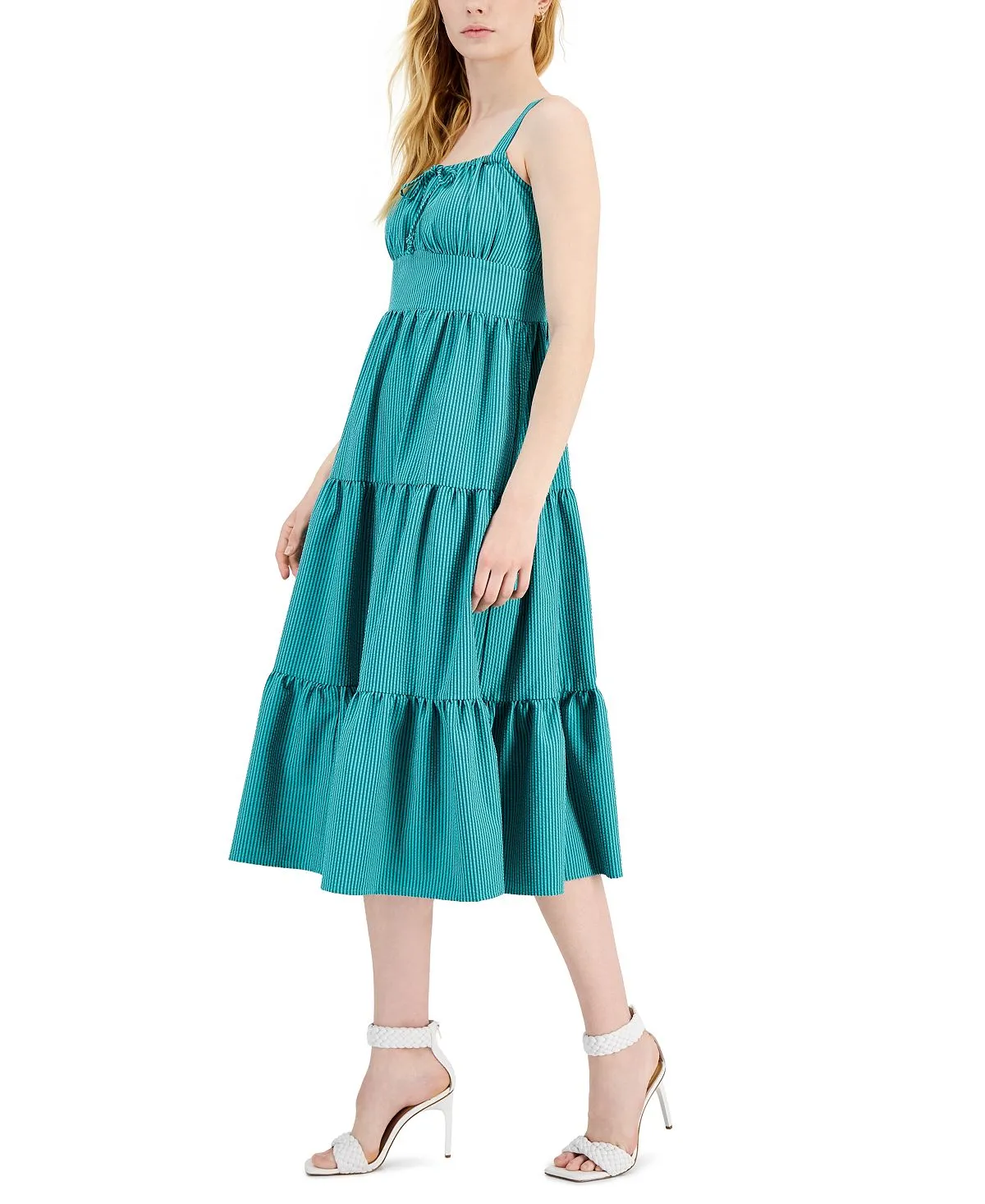 INC International Concepts Women's Smocked Calf Midi Dress Green Size 6