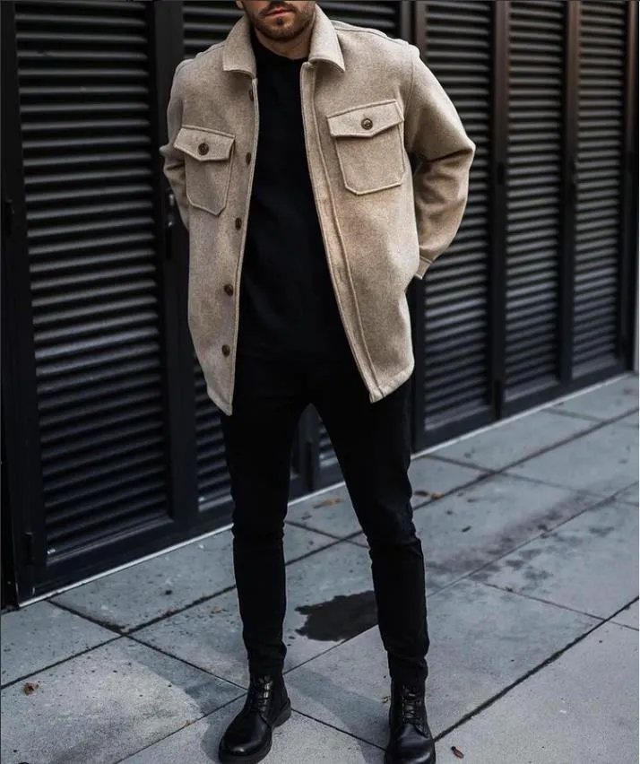 Jinquedai men fall outfits casual Autumn and Winter New Men's Youth Casual Men's Jacket Coat Woolen Overcoat Coat Men